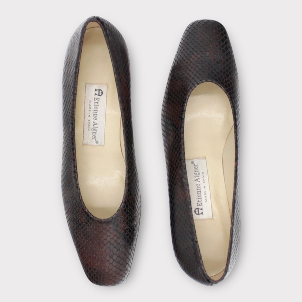 Vintage 90s Etienne Aigner Chunky Heel Snakeskin Leather Pumps US Size 7.5 - Picture 3 of 10